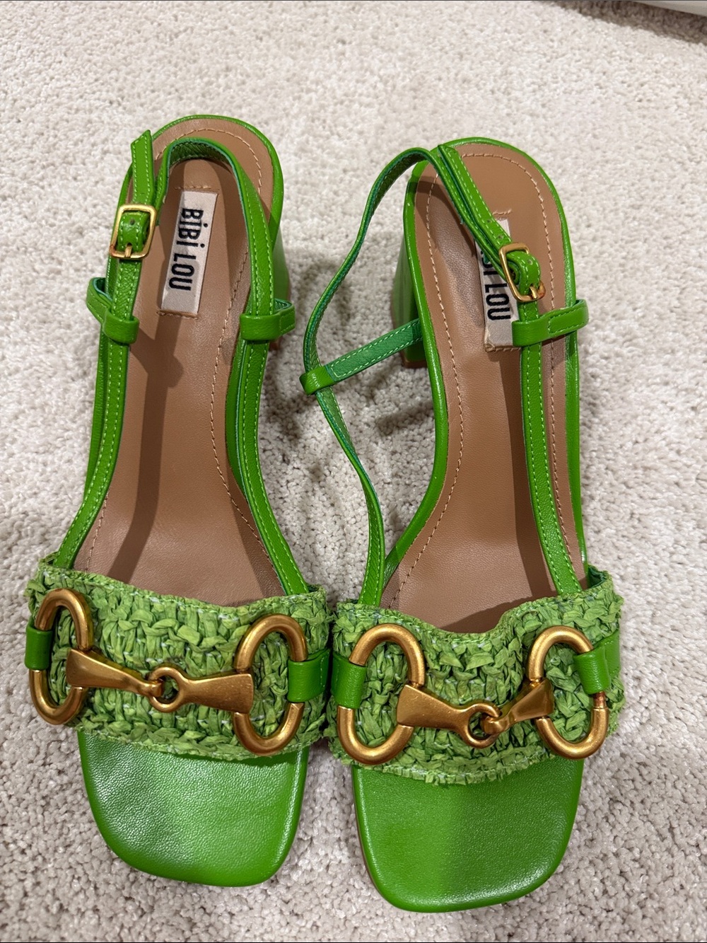 Bibi Lou crochet horsebit Green  Leather Sandals